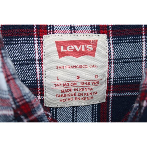 Levis L/S Red White Blue Plaid Button Down Flannel Shirt Kids (12-13 Yrs) Large - Picture 5 of 6